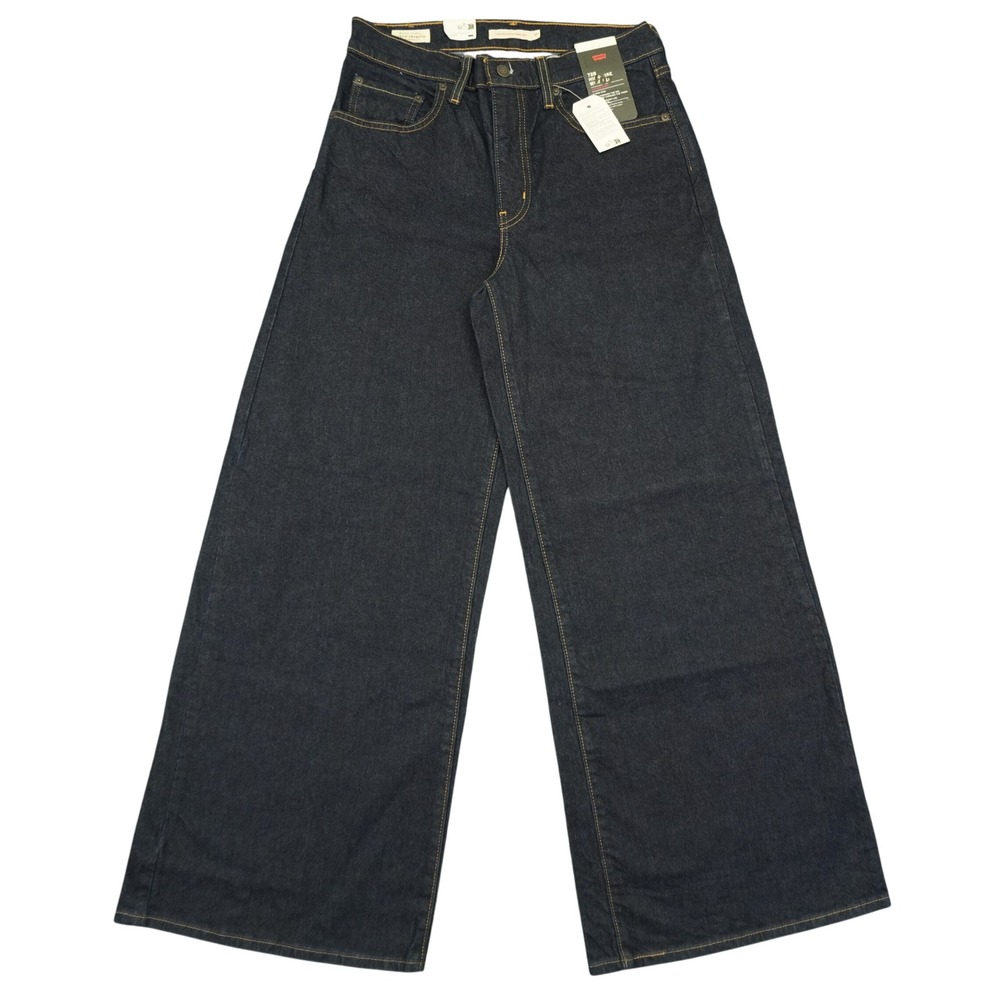 NEW Levis 728 High Rise Wide Leg Women 30 Dark Wash Stretch Denim Jeans Premium